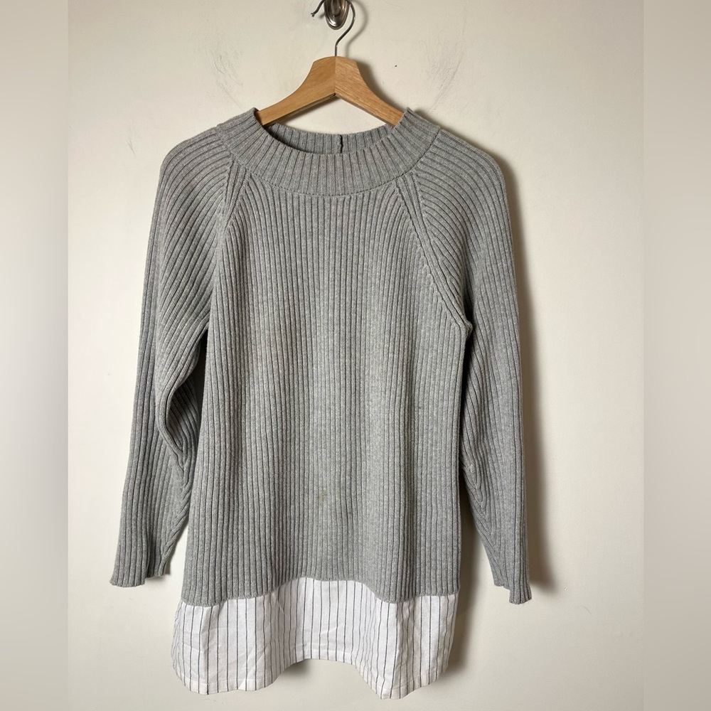 FRENCH CONNECTION Women’s Gray Ribbed Two-fer Tunic Sweater w/Back Ties - Large